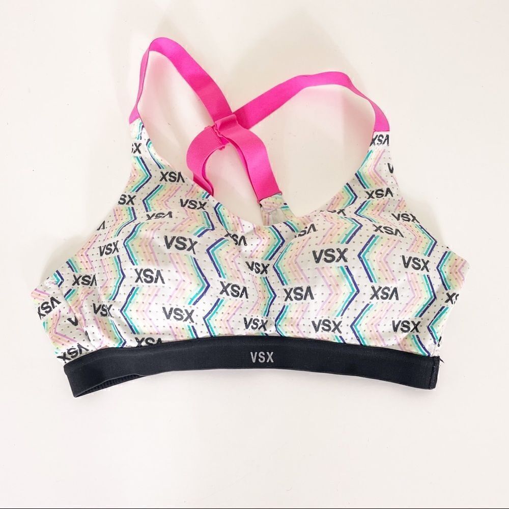 VSX Victoria’s Secret Sport‎ White with Rainbow Zig Zag Print Sports Bra